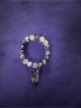 Amethyst Beaded Charm Bracelet - Unbranded